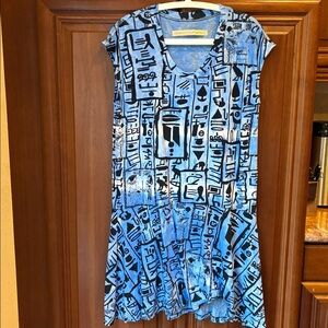 Raquel Allegra Egyptian hieroglyphics blue black tie-dye midi dress